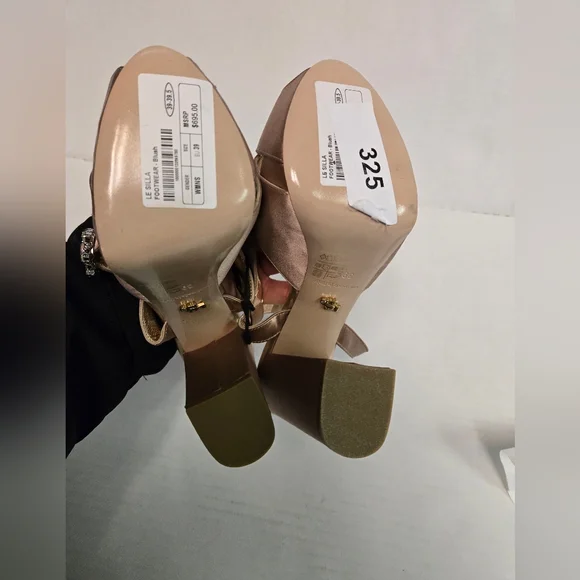 Le Silla pink satin platform woman's heels peep toe ankle strap shoes size 39